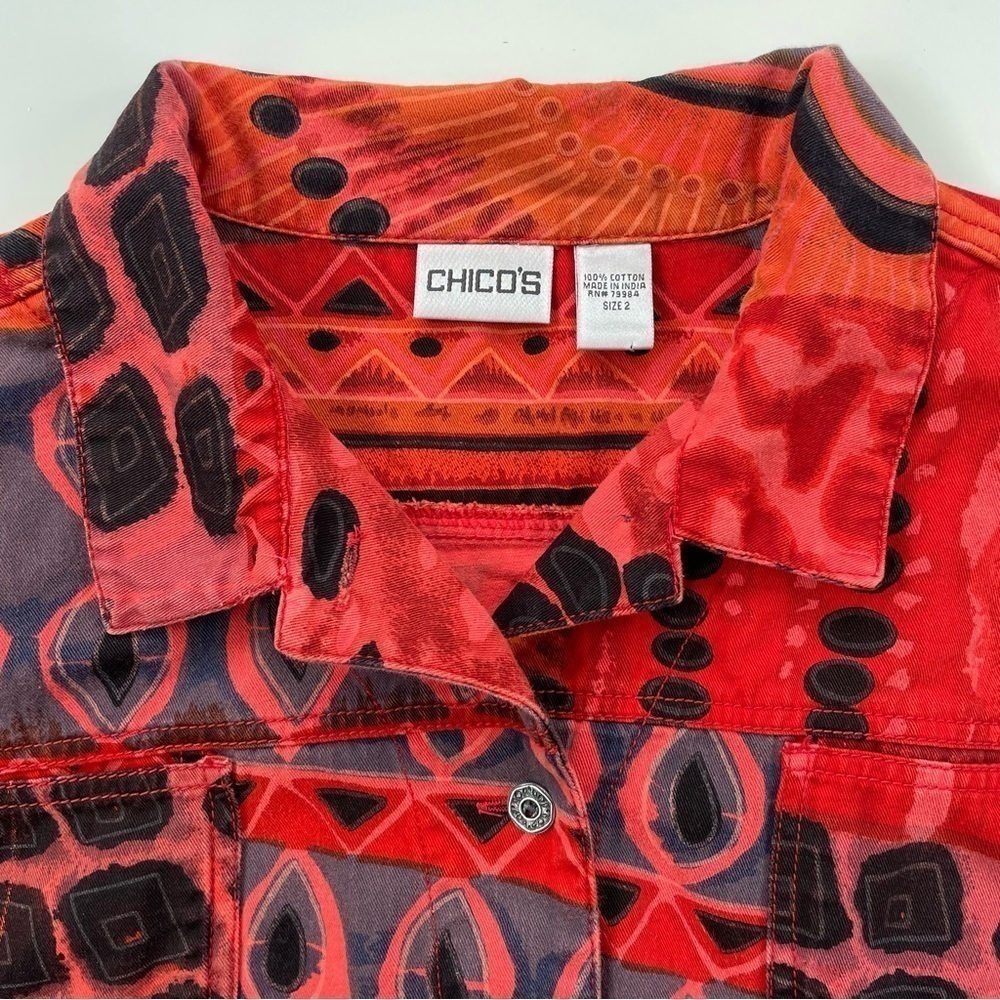 Chico’s Orange Artsy Point-collar Cotton Lightweight Jacket Size Large - Picture 3 of 8